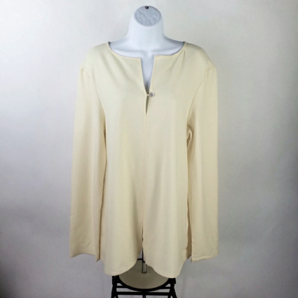 Peter Cohen Split Neck Long Sleeve Wool Blouse Womens Ivory Size Large NWT